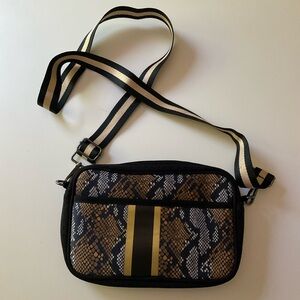 NEW Neoprene Squishy Fabric Shoulder Strap Purse Bag Black Gold Brown Snakeskin